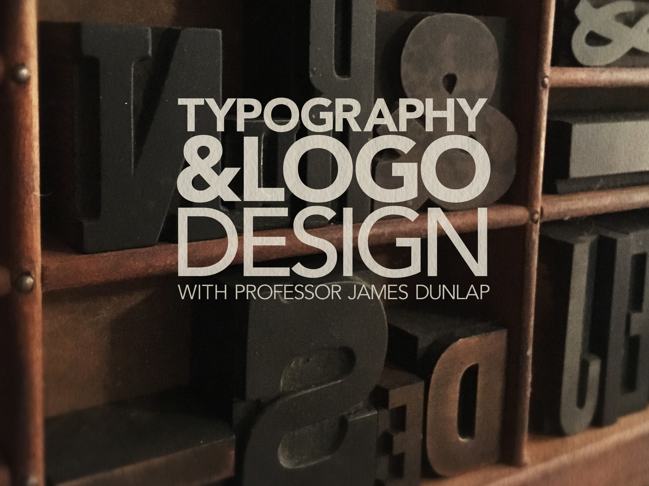 Typography and Logo Design course hero image of a letterpress print case containing wood letterpress letters